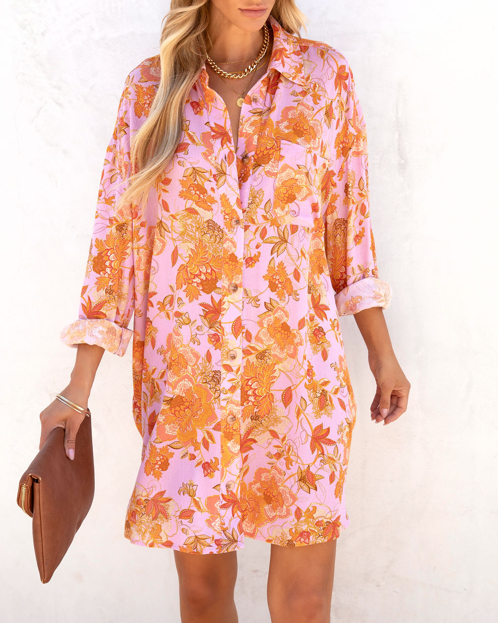 Queen Retro Floral Printed Shirt Dress