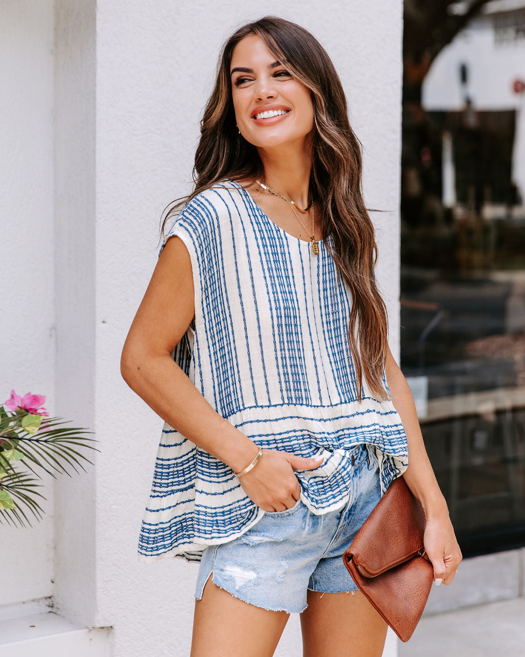 Clove Woven Striped Babydoll Top - Natural Indigo - FINAL SALE