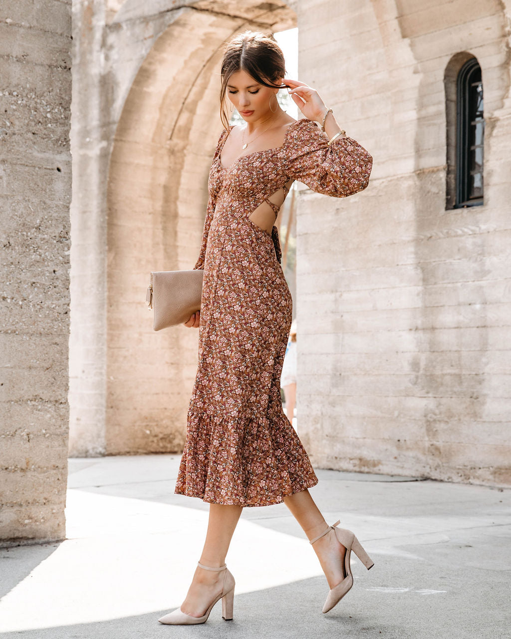 Blessings On Blessings Floral Lace Up Back Midi Dress