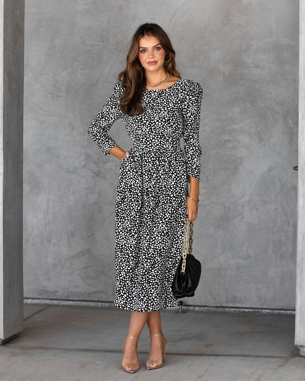 Classically Chic Printed Pocketed Midi Dress - FINAL SALE