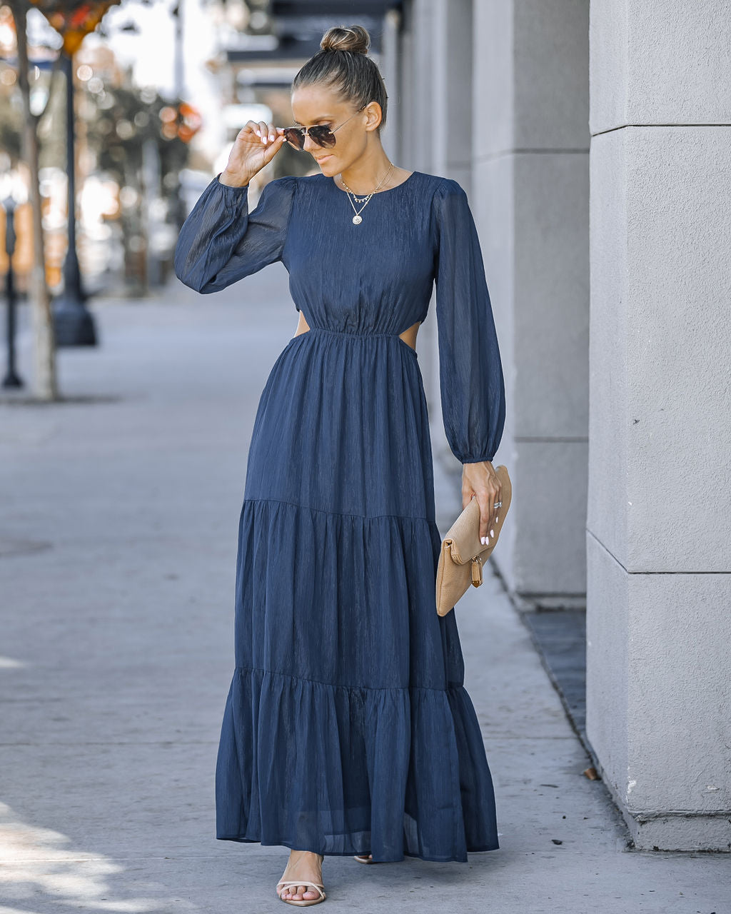 Halston Cutout Maxi Dress - Navy