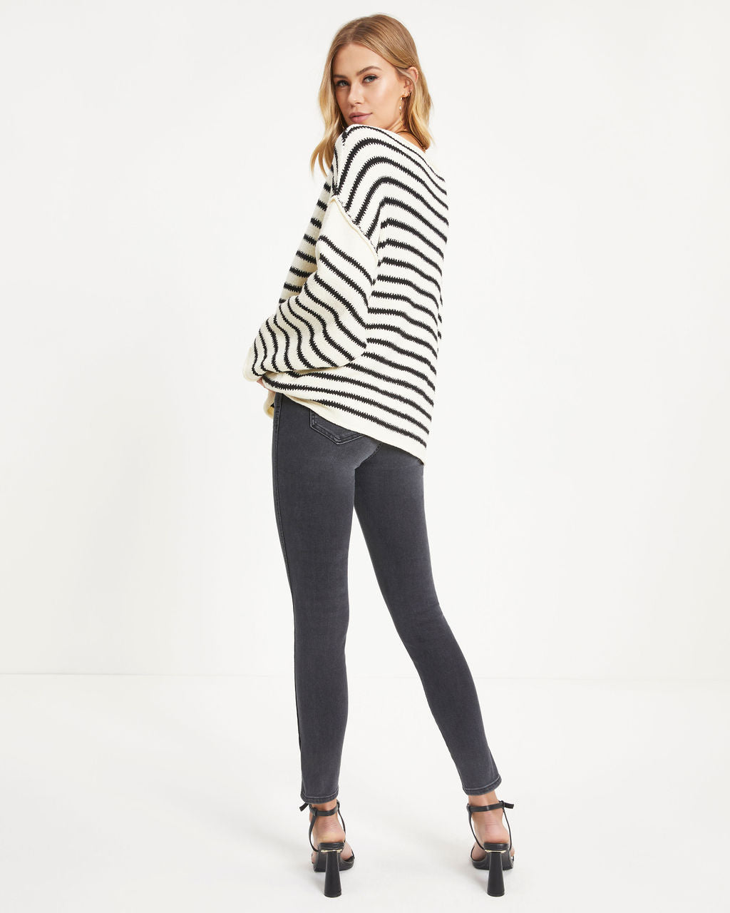 Pippa Striped Knit Sweater - Cream Black