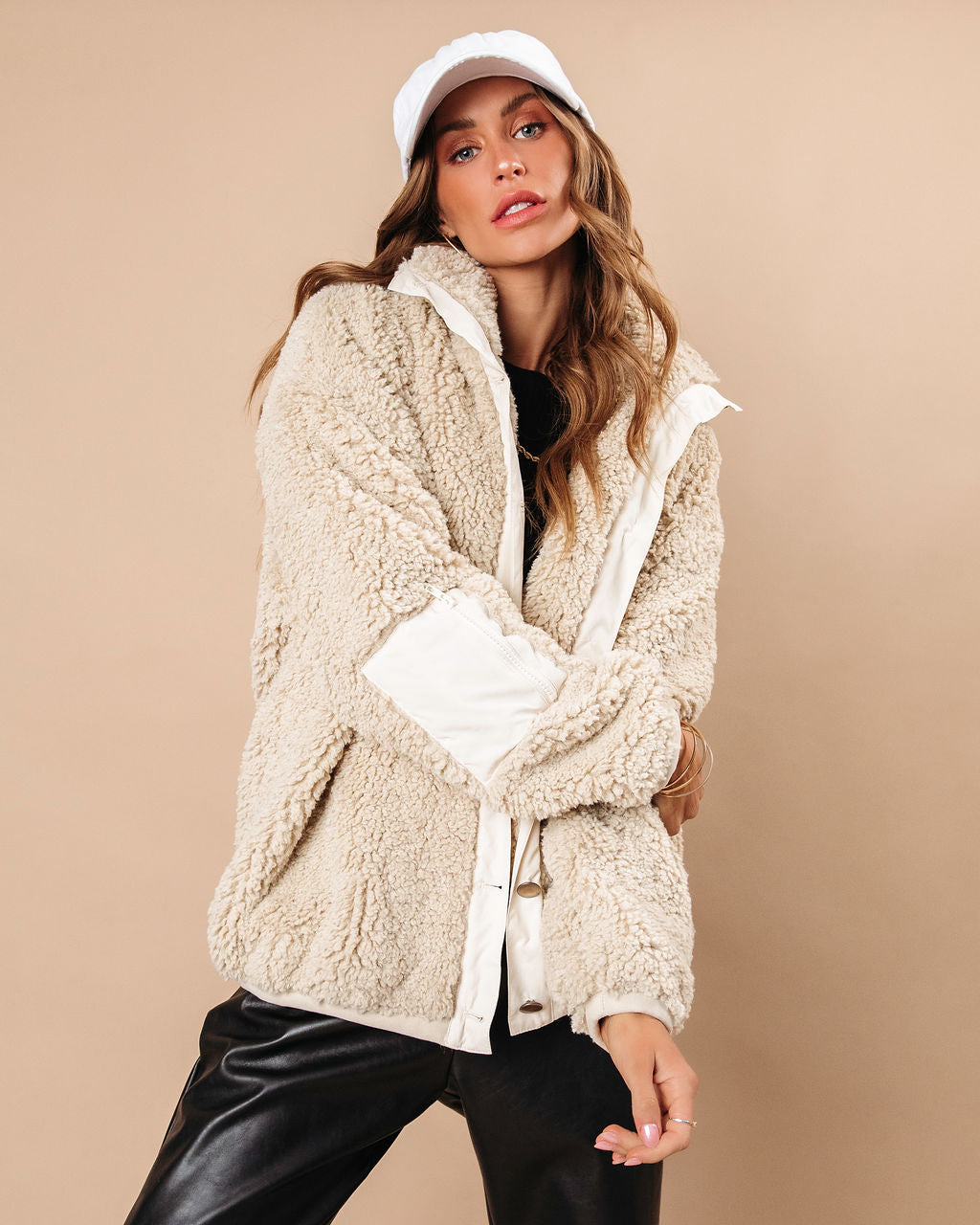 Emma Teddy Pocketed Jacket - Oatmeal