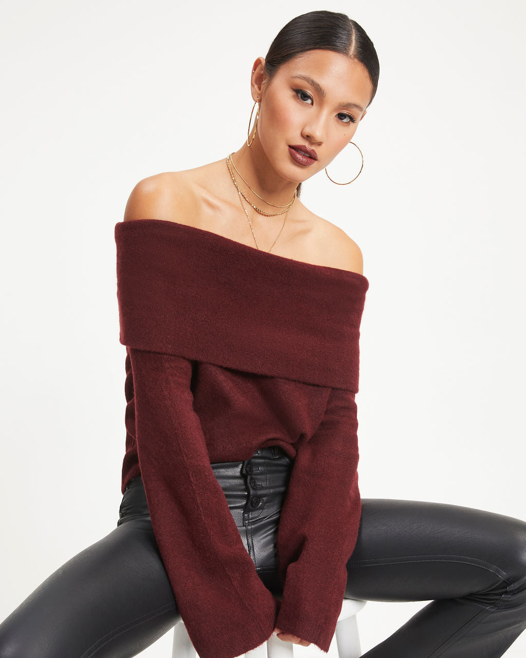 Dreamworld Off The Shoulder Pullover Sweater - Chocolate