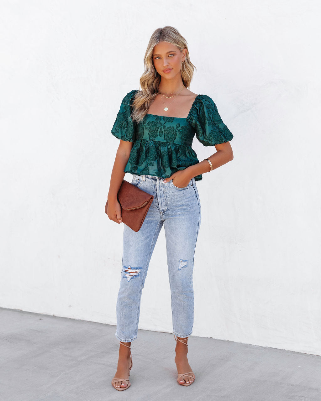 Forbidden Fruit Puff Sleeve Babydoll Top - Pine