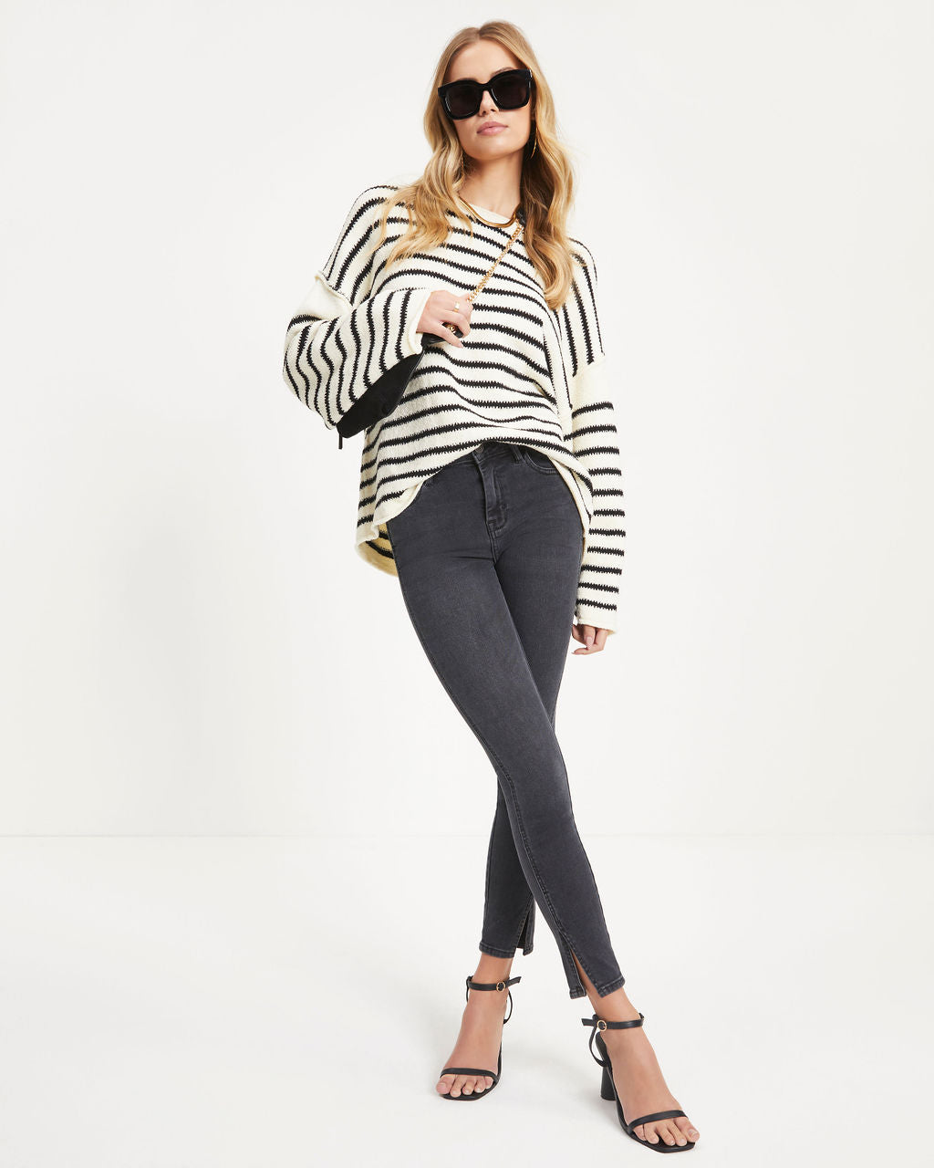 Pippa Striped Knit Sweater - Cream Black