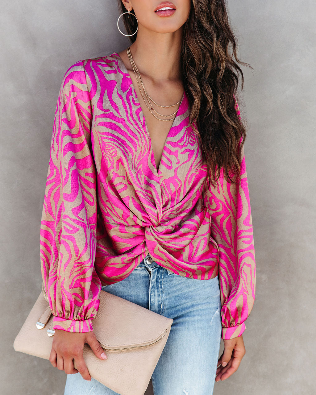 Shane Printed Twisted Balloon Sleeve Top