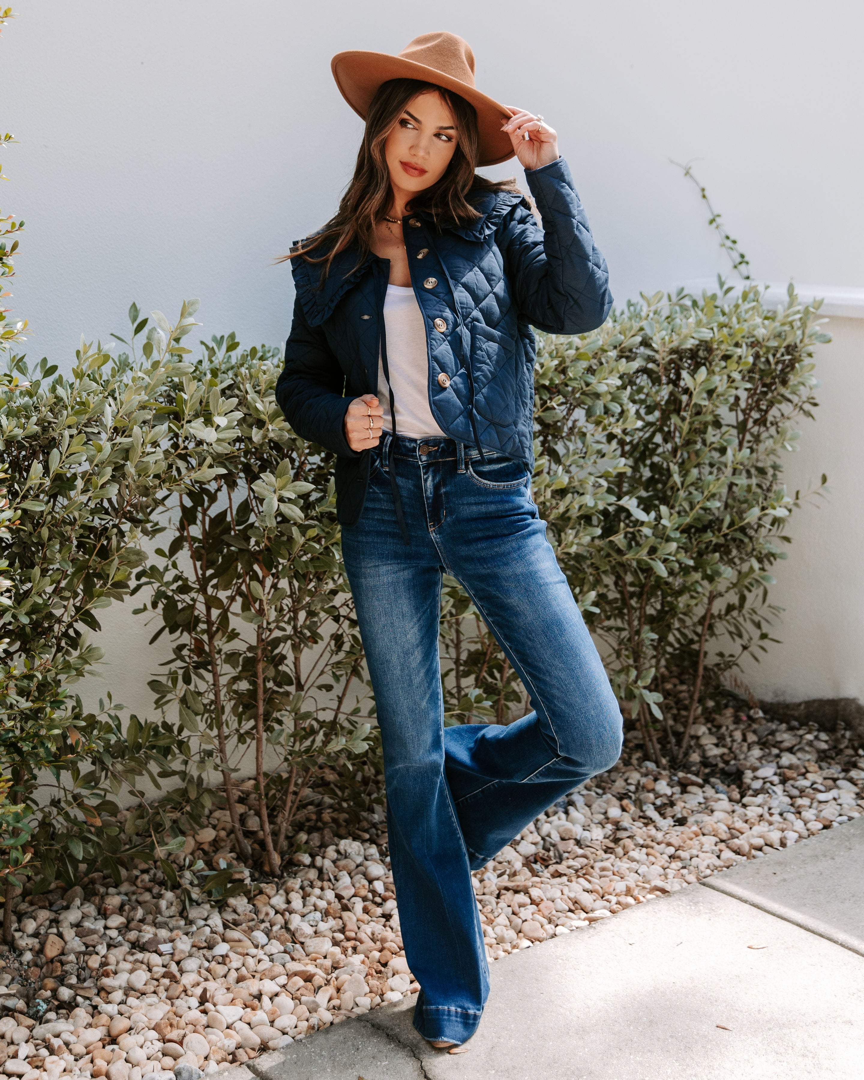 Loretta Cotton Pocketed Quilted Jacket - Navy