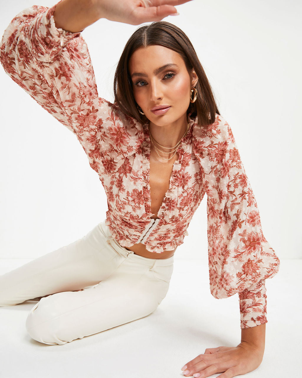 Suzzy Floral Long Sleeve Crop Top
