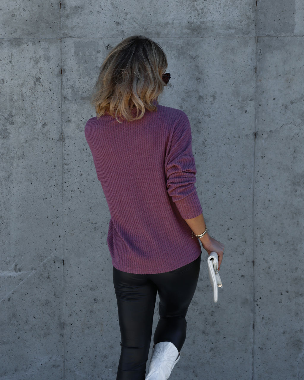 Braelynn Waffle Knit Turtleneck Long Sleeve Top - Rose