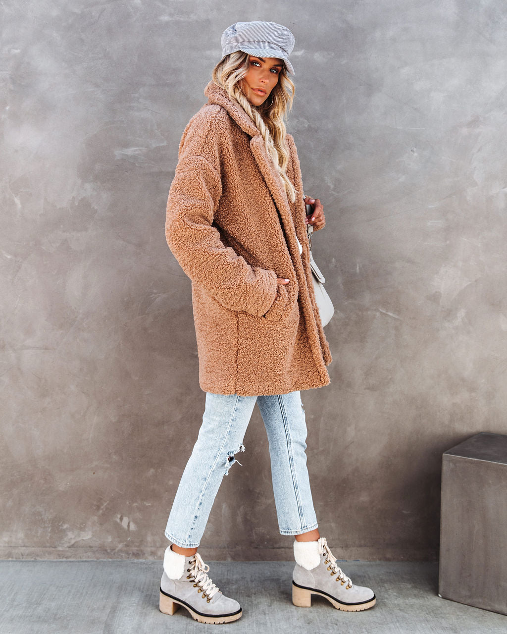 Melbourne Pocketed Teddy Coat - Camel