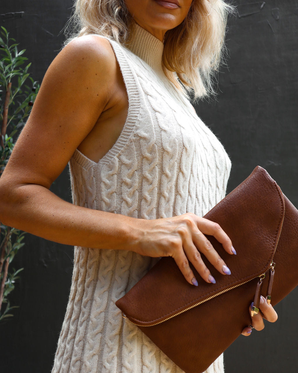 Rowen Cable Knit Mock Neck Sweater Dress - Oatmeal