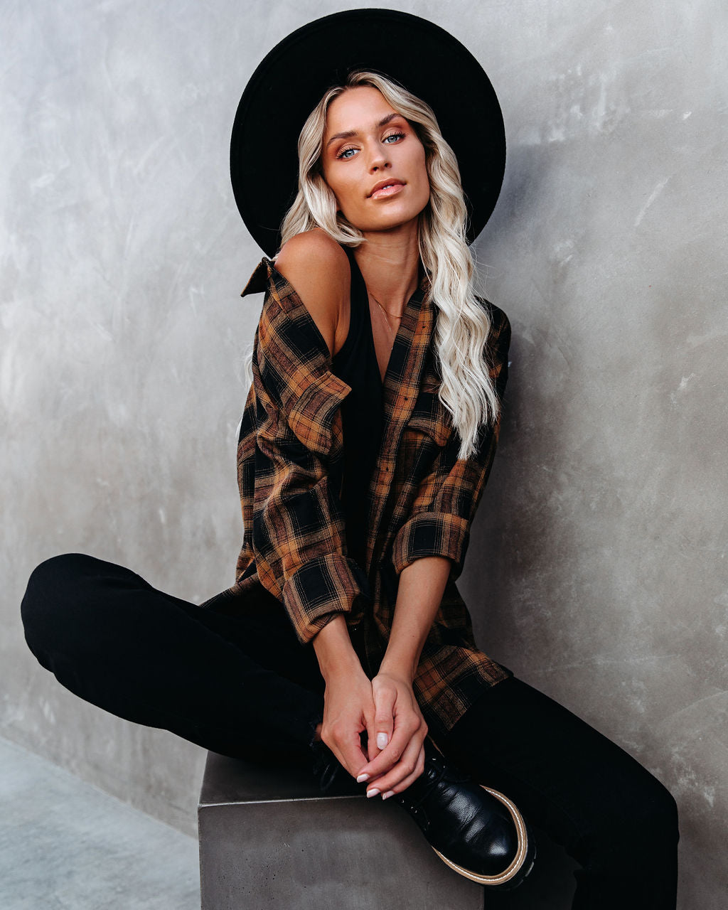 Petaluma Cotton Blend Plaid Button Down Top