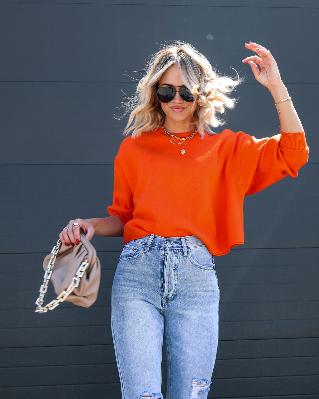Sarna Dolman Knit Sweater - Orange - SALE