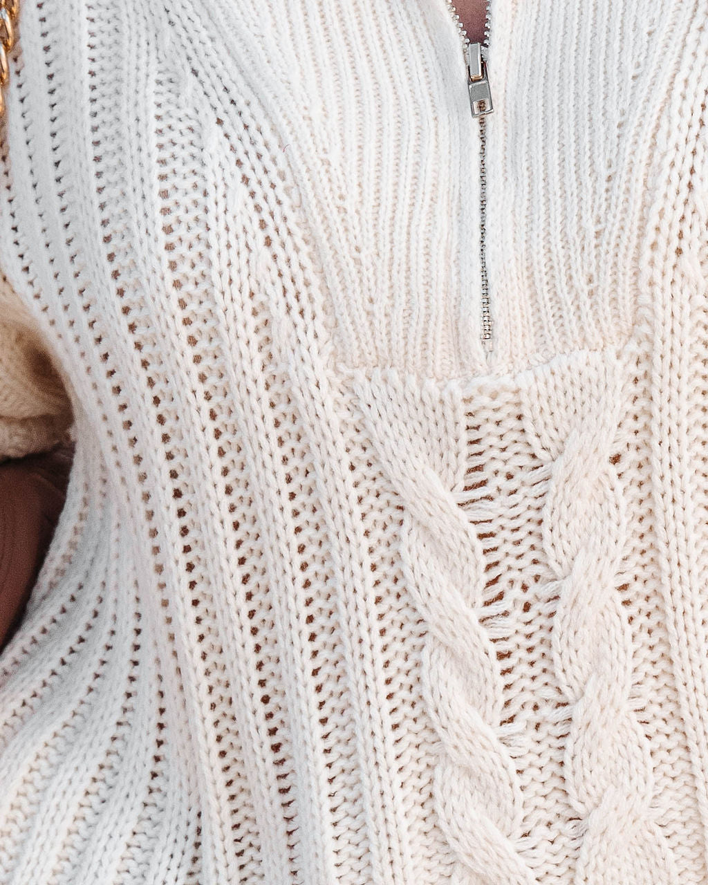 Aspen Cable Knit Half Zip Sweater - Ivory