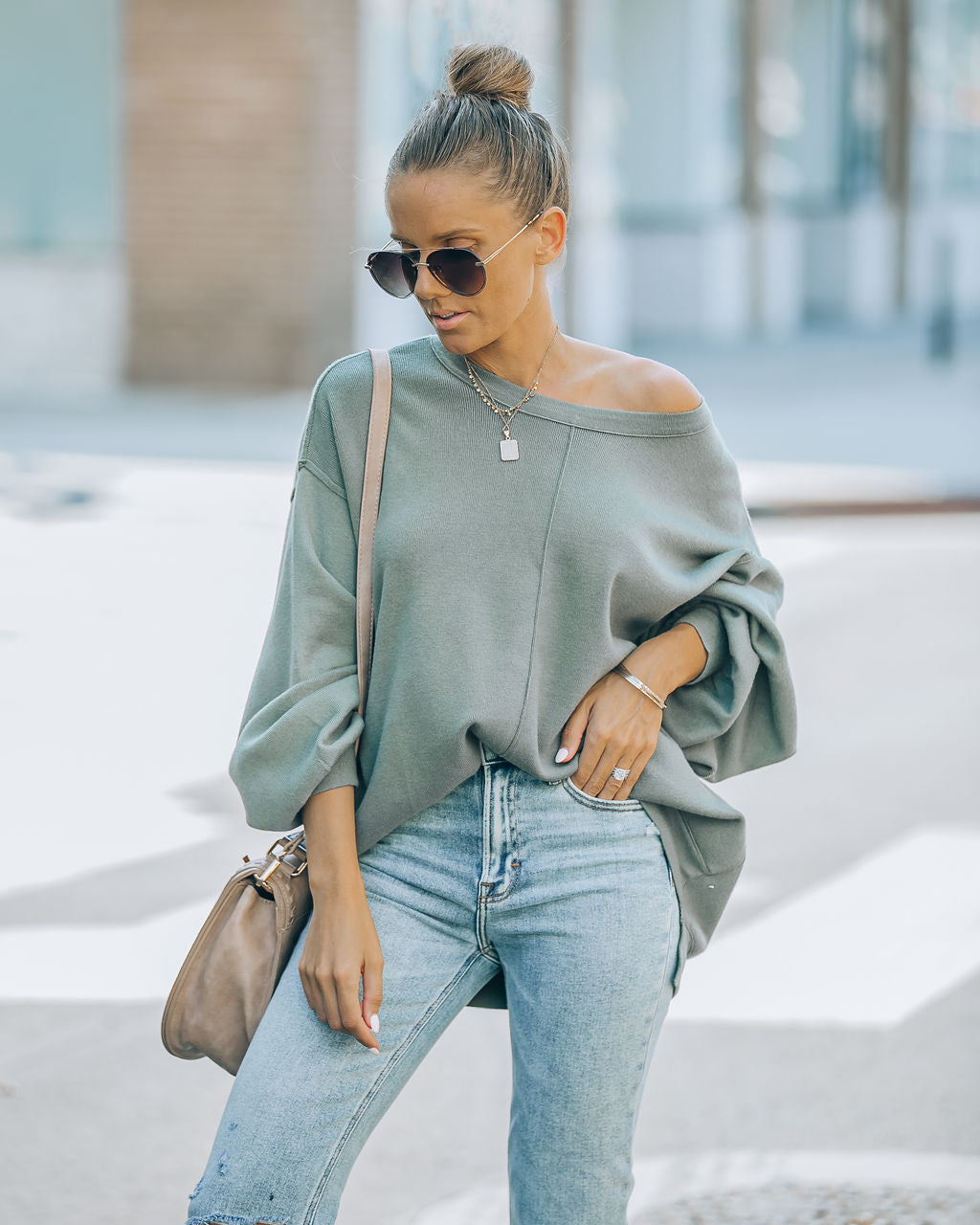 Running Errands Knit Oversized Pullover Sweater - Olive - SALE