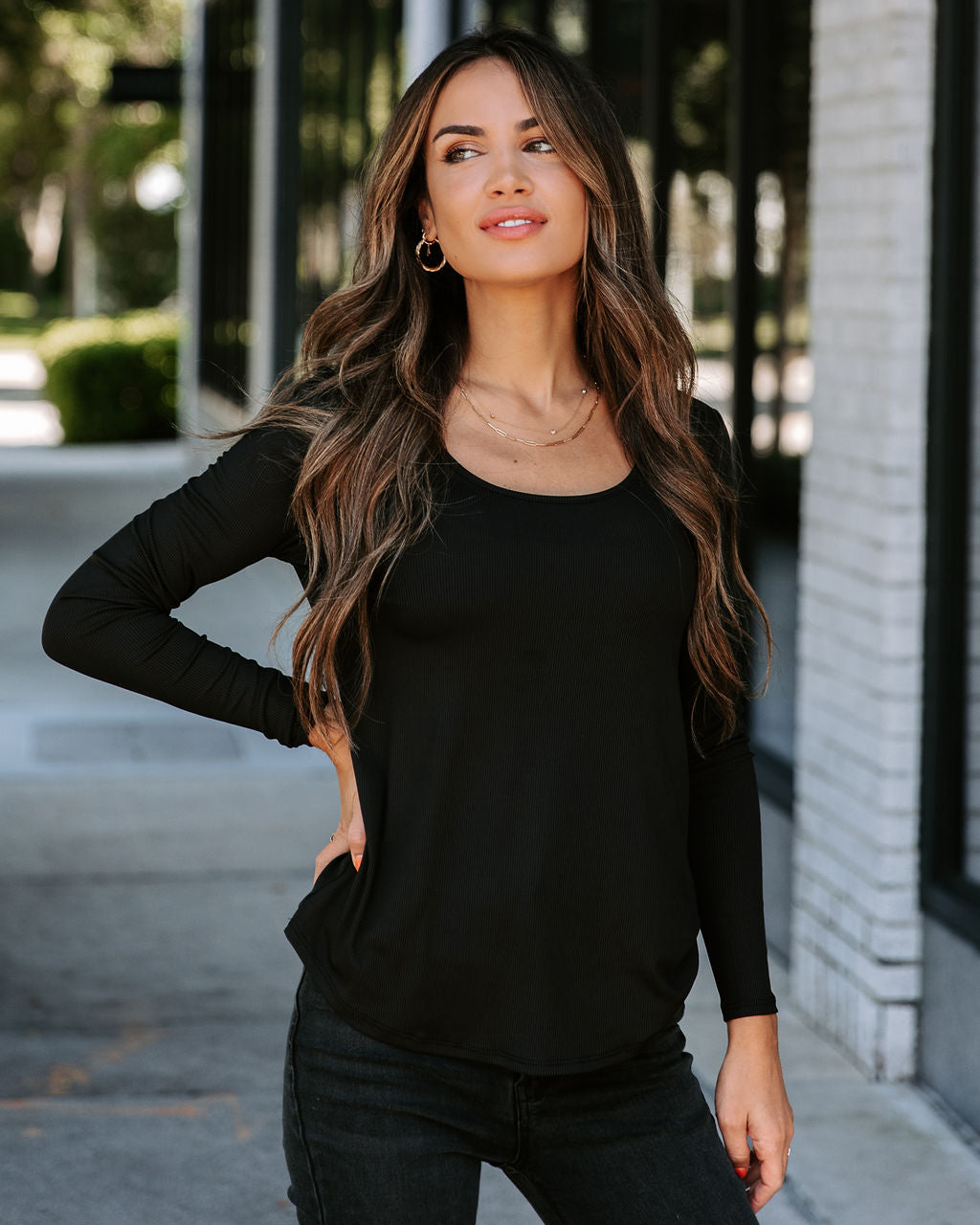 Elm Ribbed Long Sleeve Top - Black