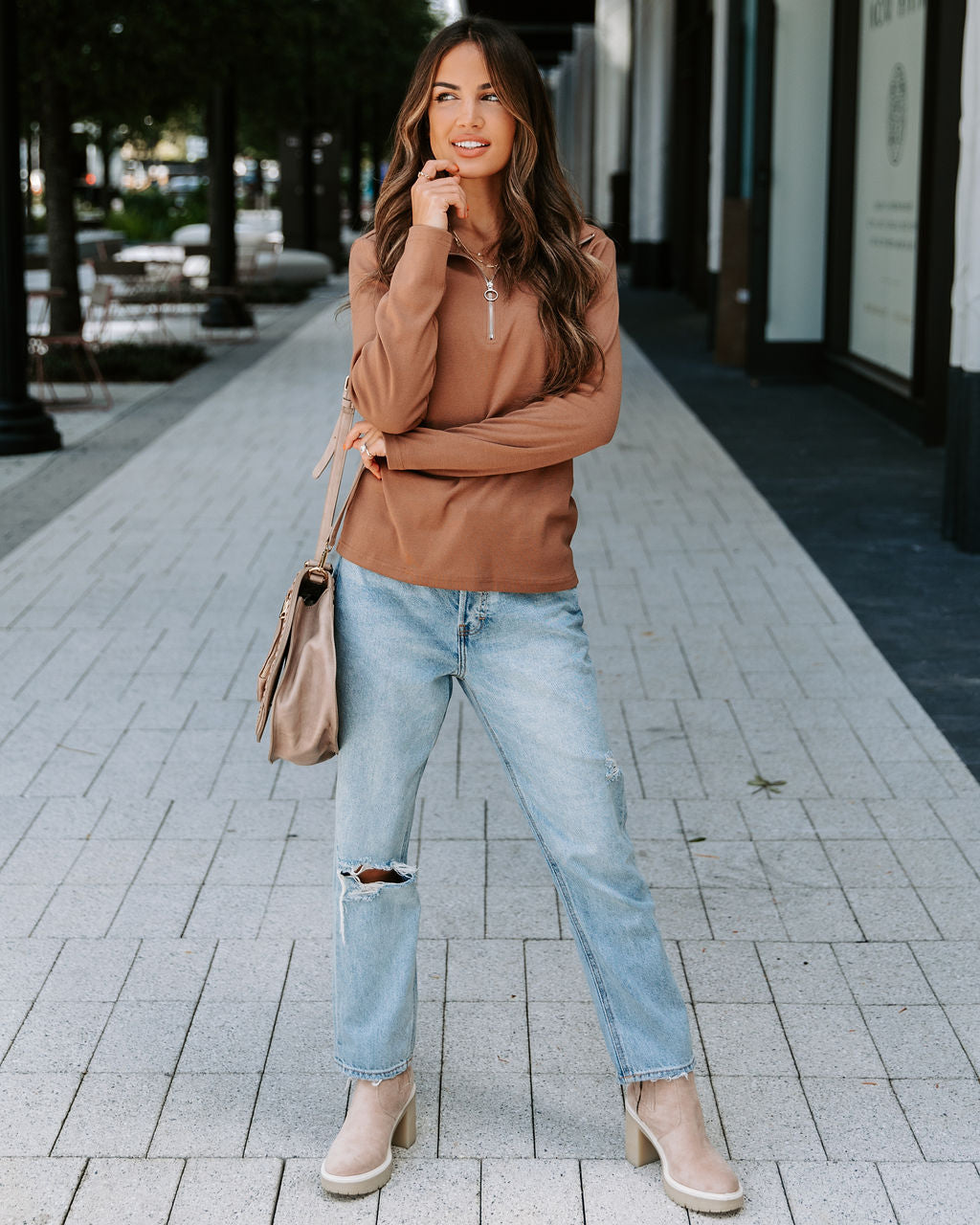 Mariana Knit Half Zip Lightweight Pullover Sweater - Latte