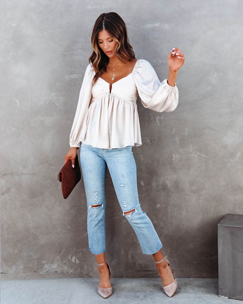 Such A Goddess Lace Up Babydoll Top - Ivory