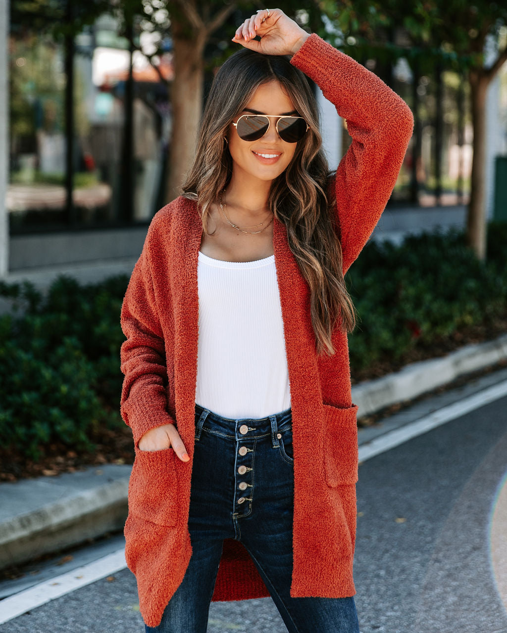 Good Lover Pocketed Chenille Cardigan - Cinnamon
