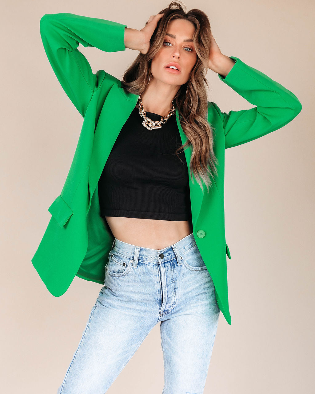 Makayla Pocketed Blazer - Green