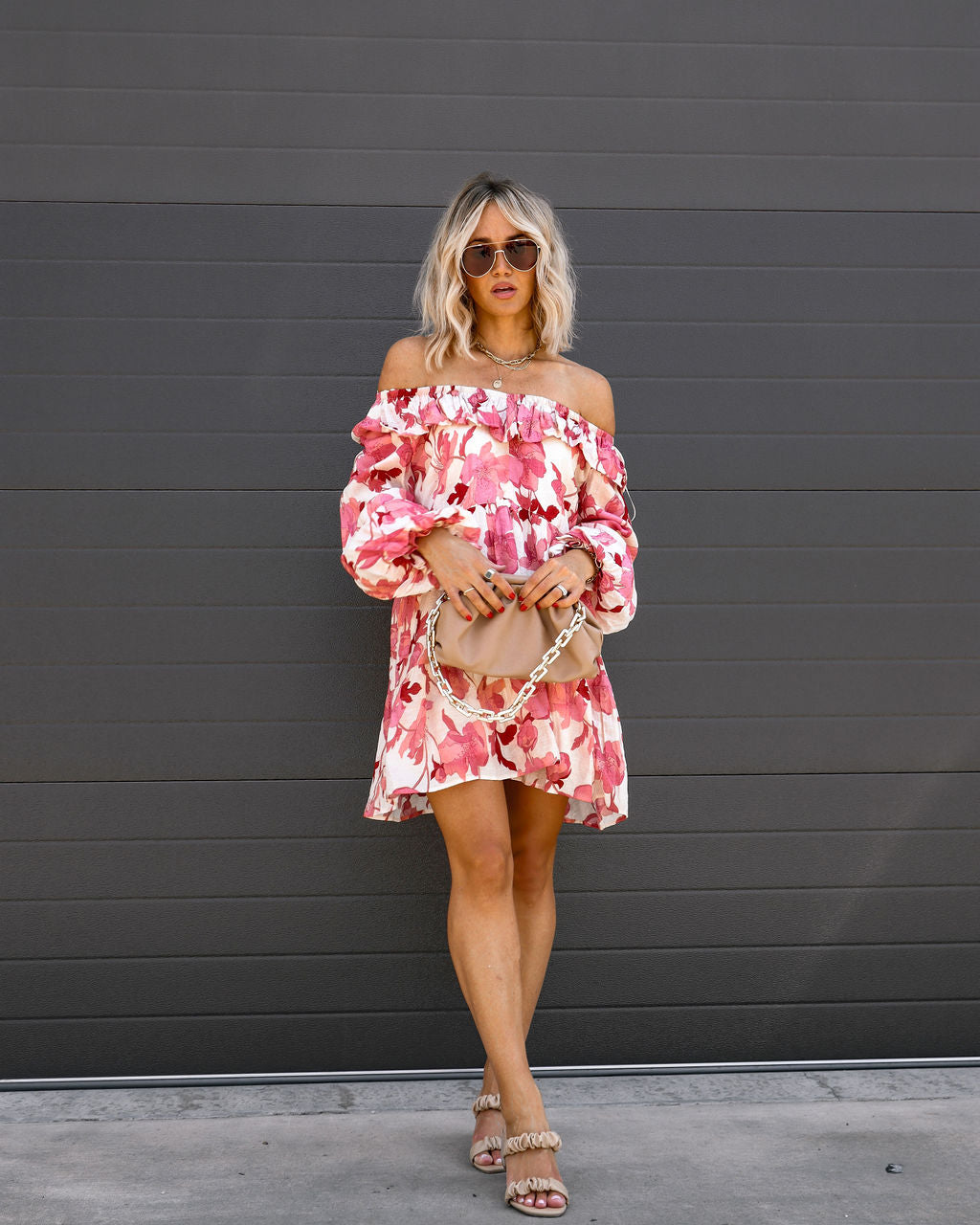 Margaret Floral Ruffle Off The Shoulder Mini Dress