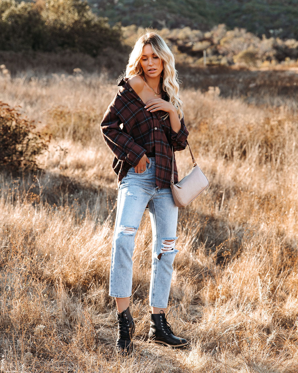 Anchorage Plaid Button Down Top - Chocolate