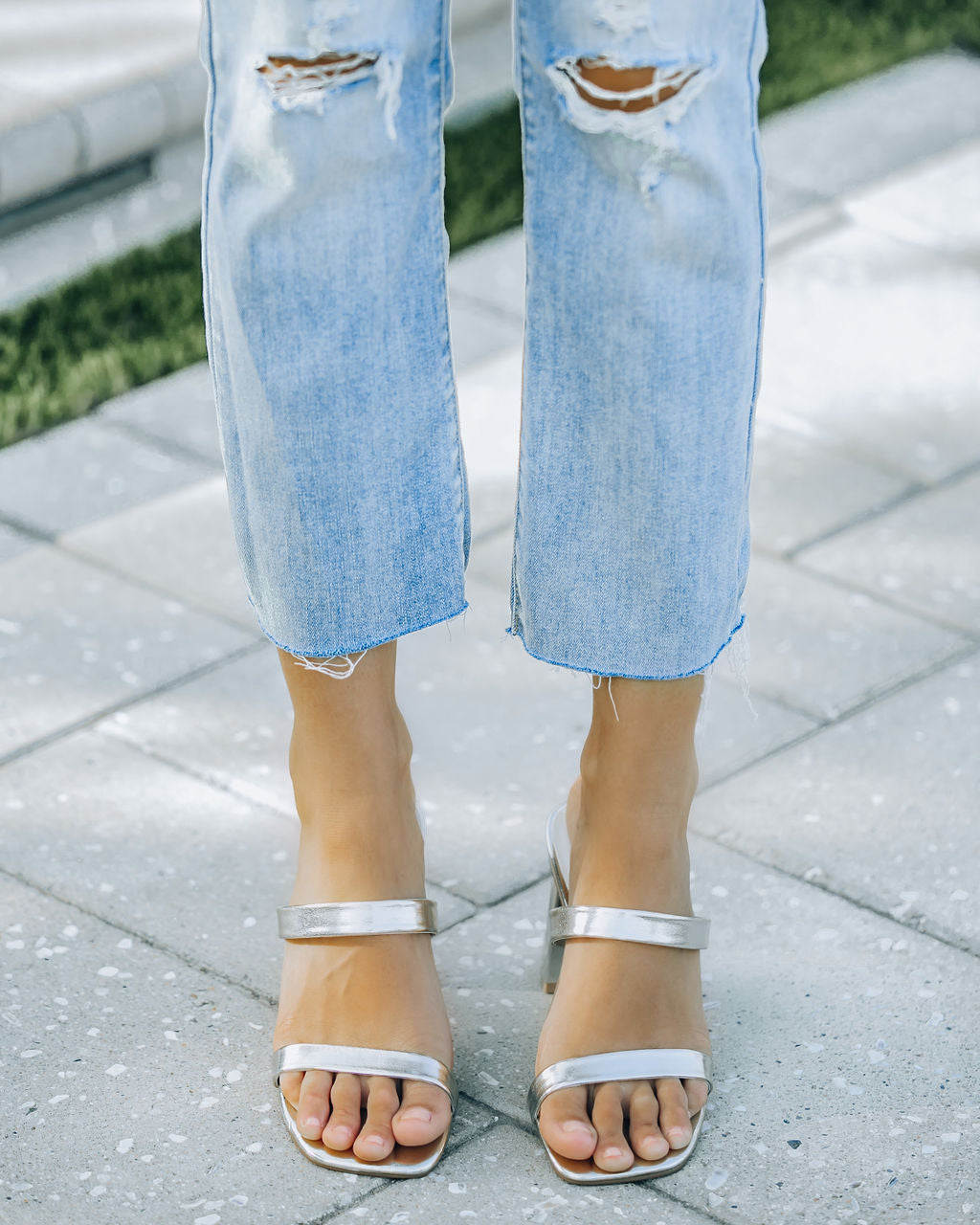 Raye Block Heeled Sandal - White Gold - FINAL SALE