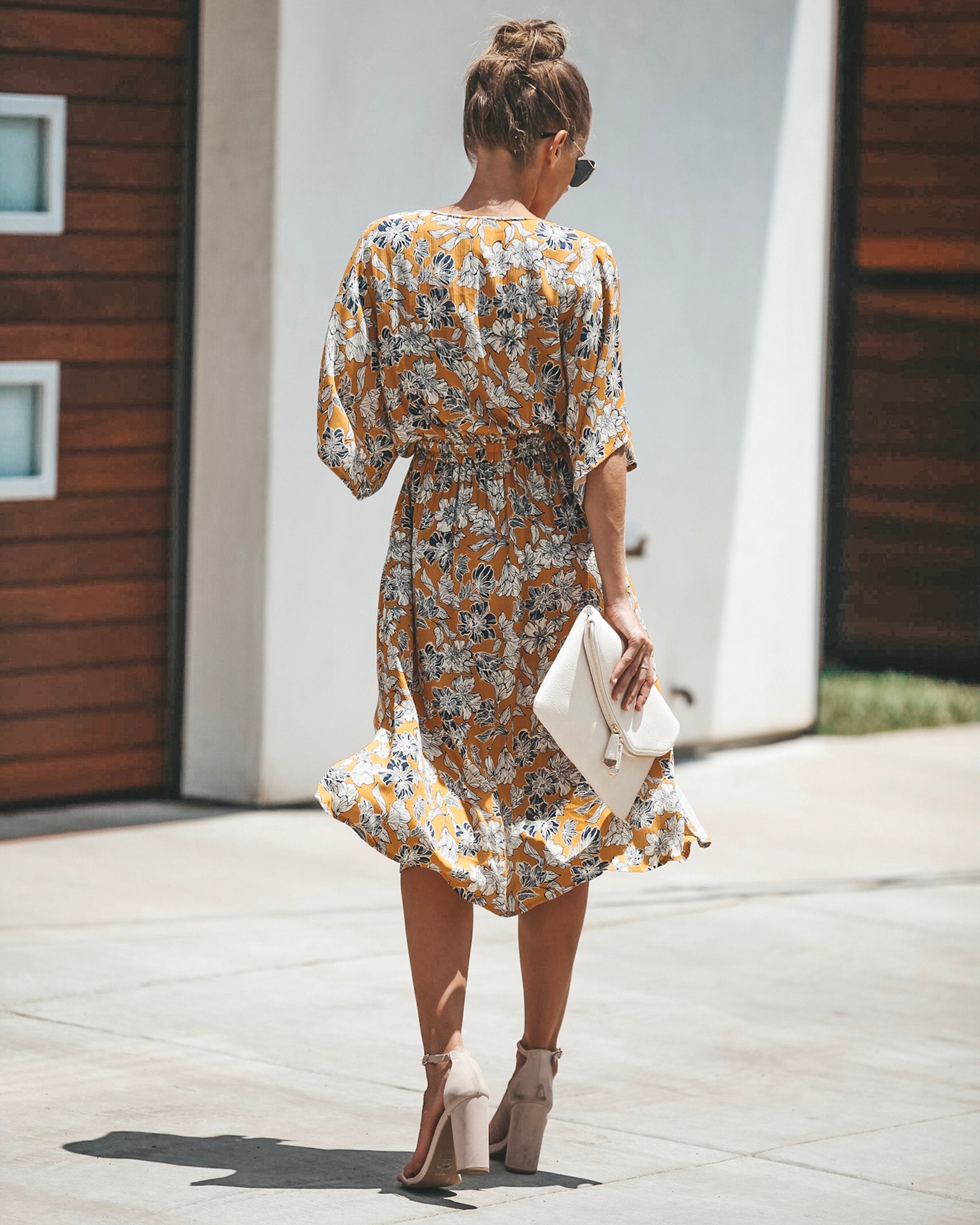 Jaune Floral Knot Front Midi Dress