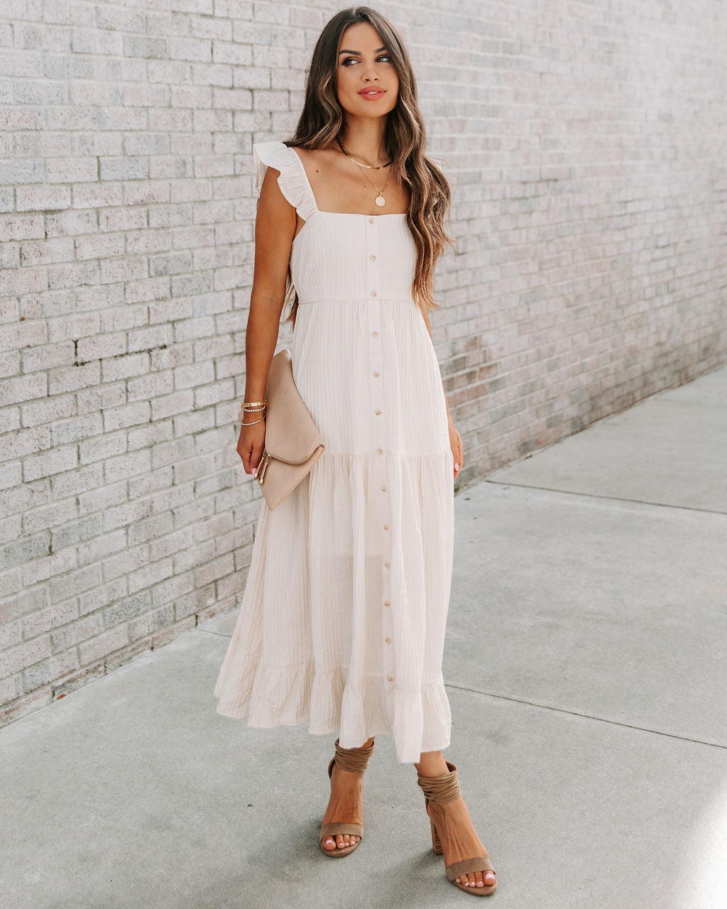 Cana Tiered Textured Midi Dress - Cream