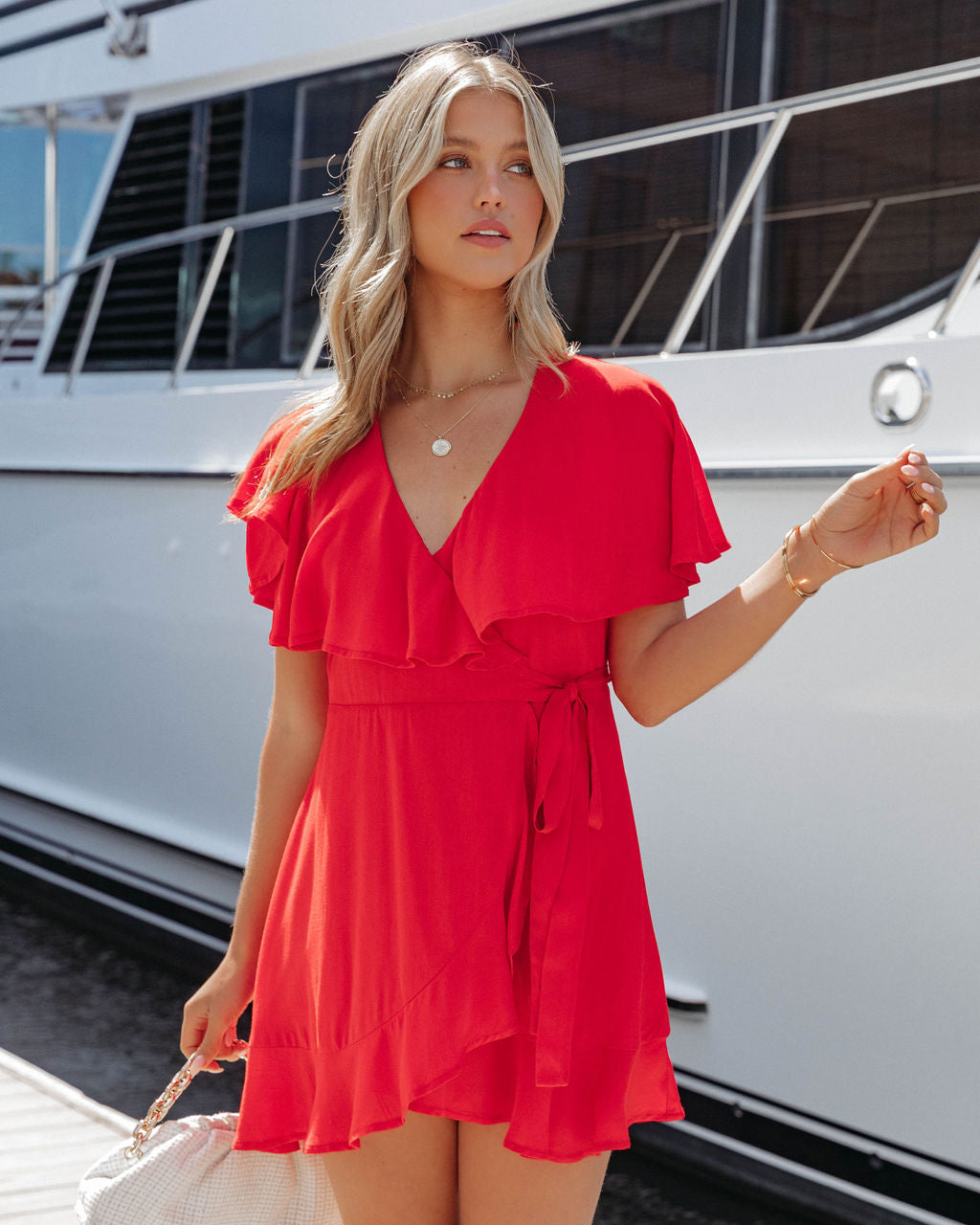 Savannah Ruffle Wrap Dress - Red - FINAL SALE