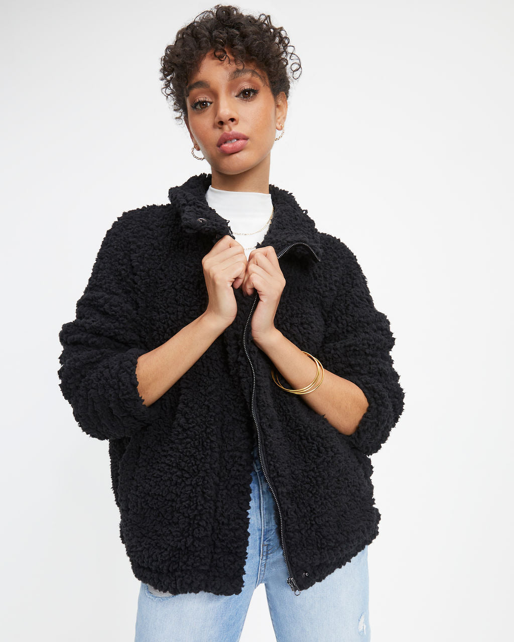 Cabin Dates Pocketed Teddy Jacket - Black