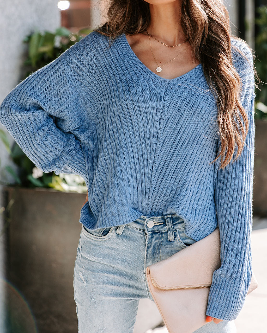 Pacifica Ribbed Knit Pullover Sweater - Ash Blue
