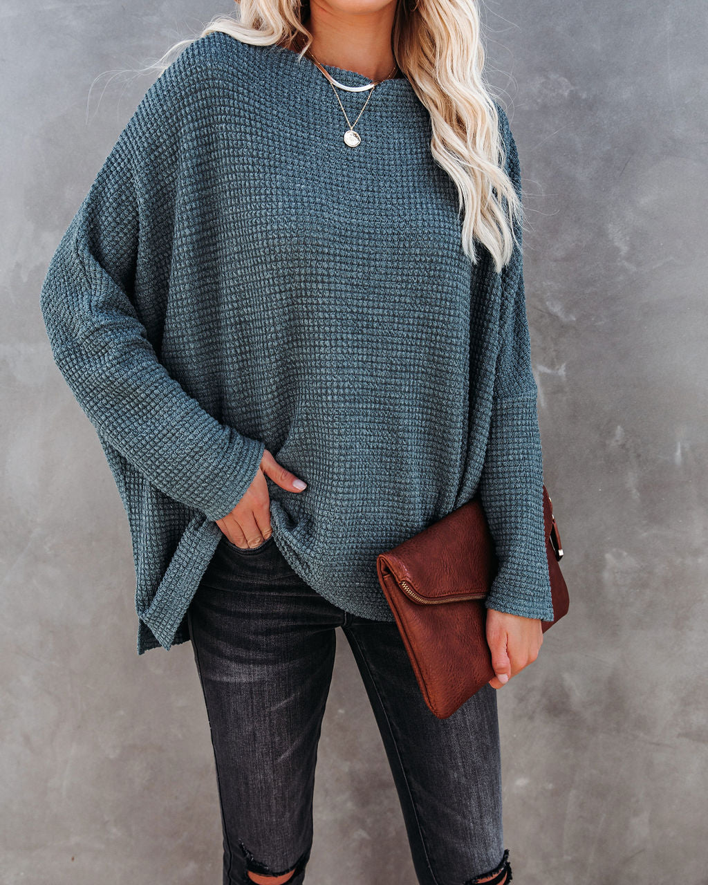 Lovell Boat Neck Thermal Knit Top - Pine