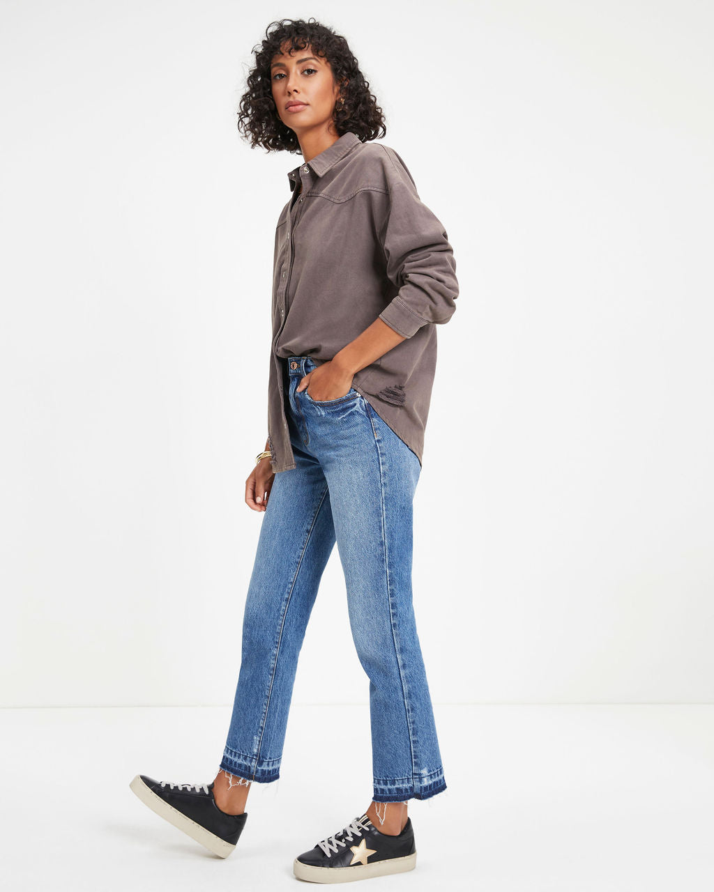 Colton Cotton Distressed Denim Jacket - Charcoal