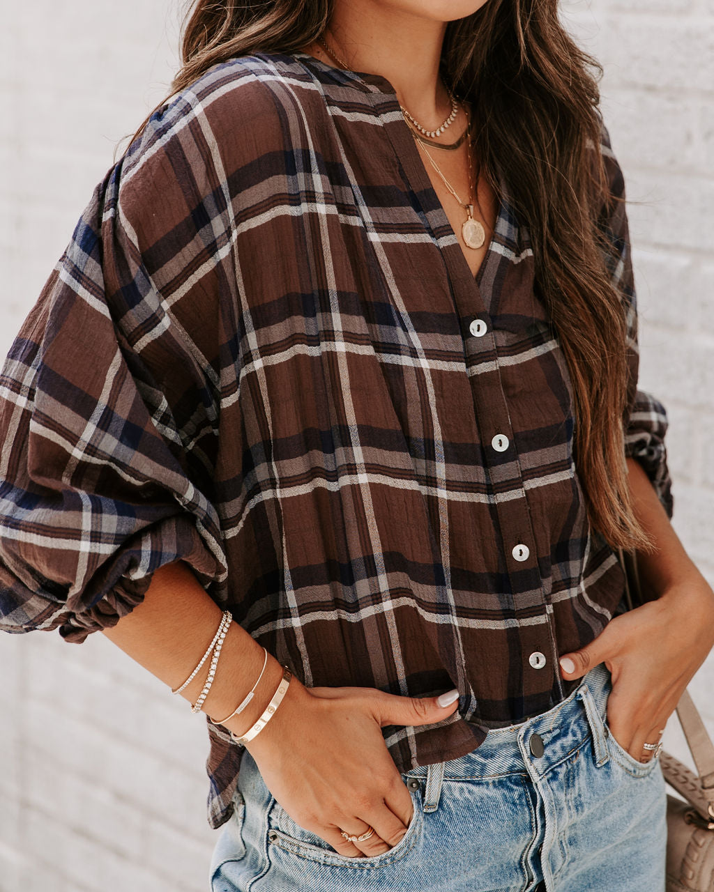 Williamsburg Cotton Plaid Button Down Top