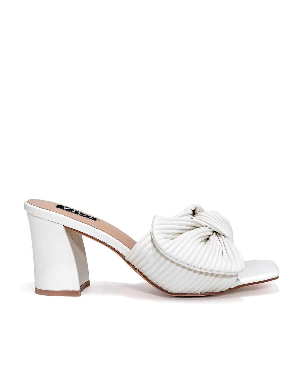 Colette Pleated Faux Leather Block Heel-White - FINAL SALE