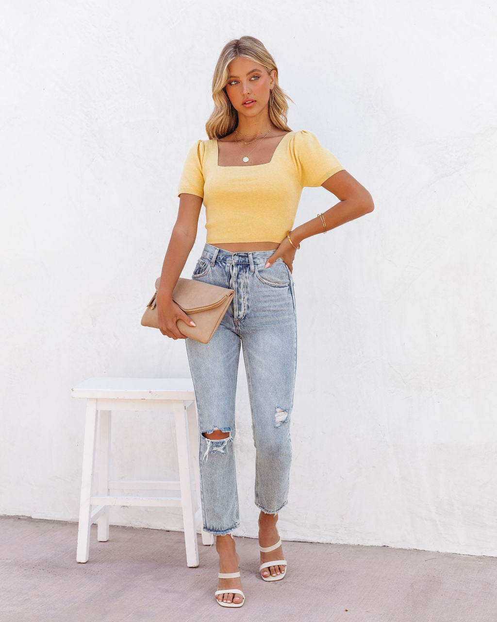 Thalie Knit Crop Top - Yellow - FINAL SALE