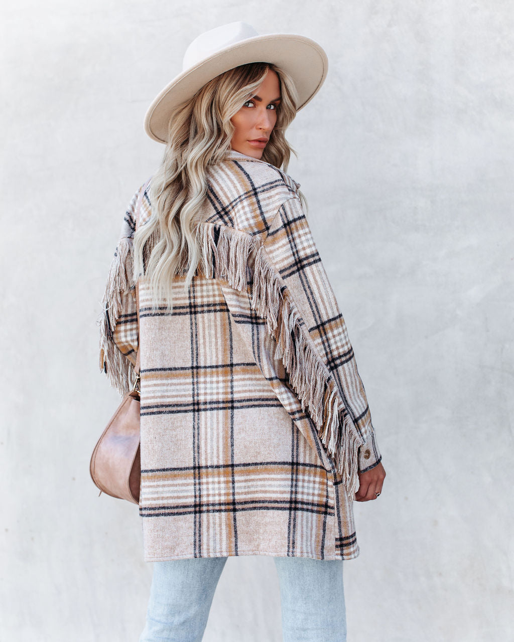 Give Thanks Pocketed Fringe Plaid Coat
