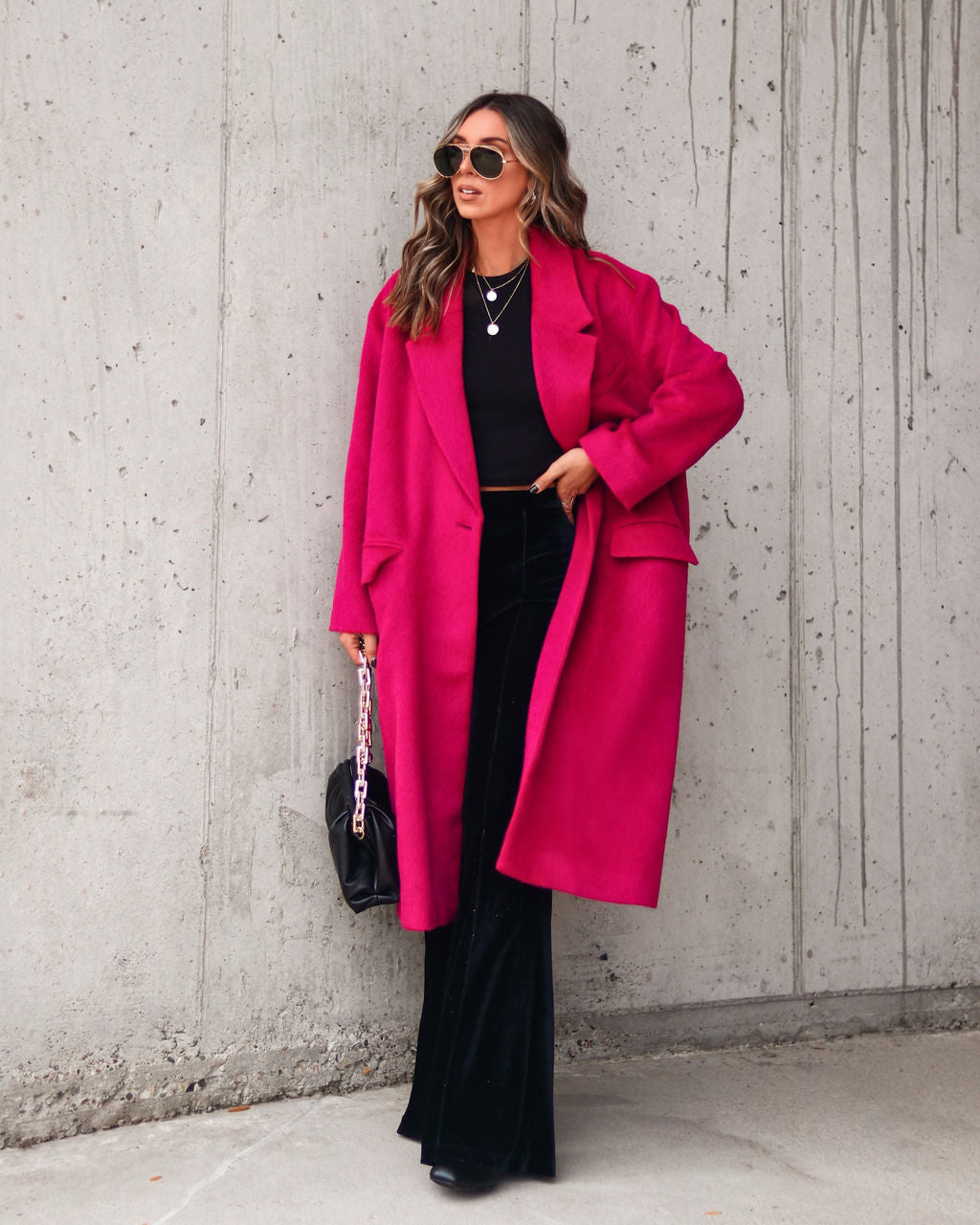 Emily Pocketed Oversized Coat - Berry