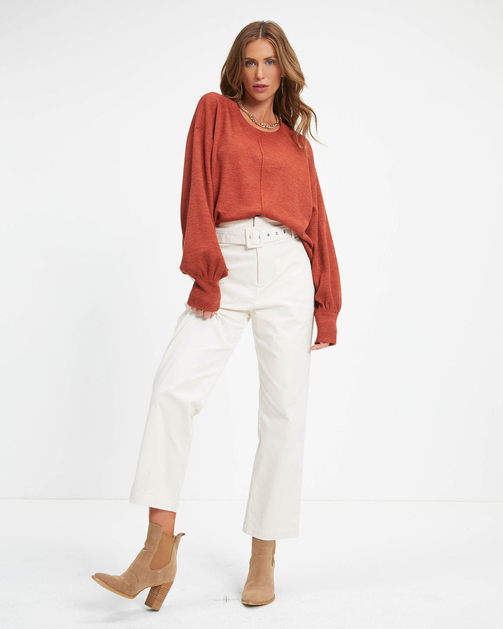 Marcela Knit Pullover Sweater - Rust