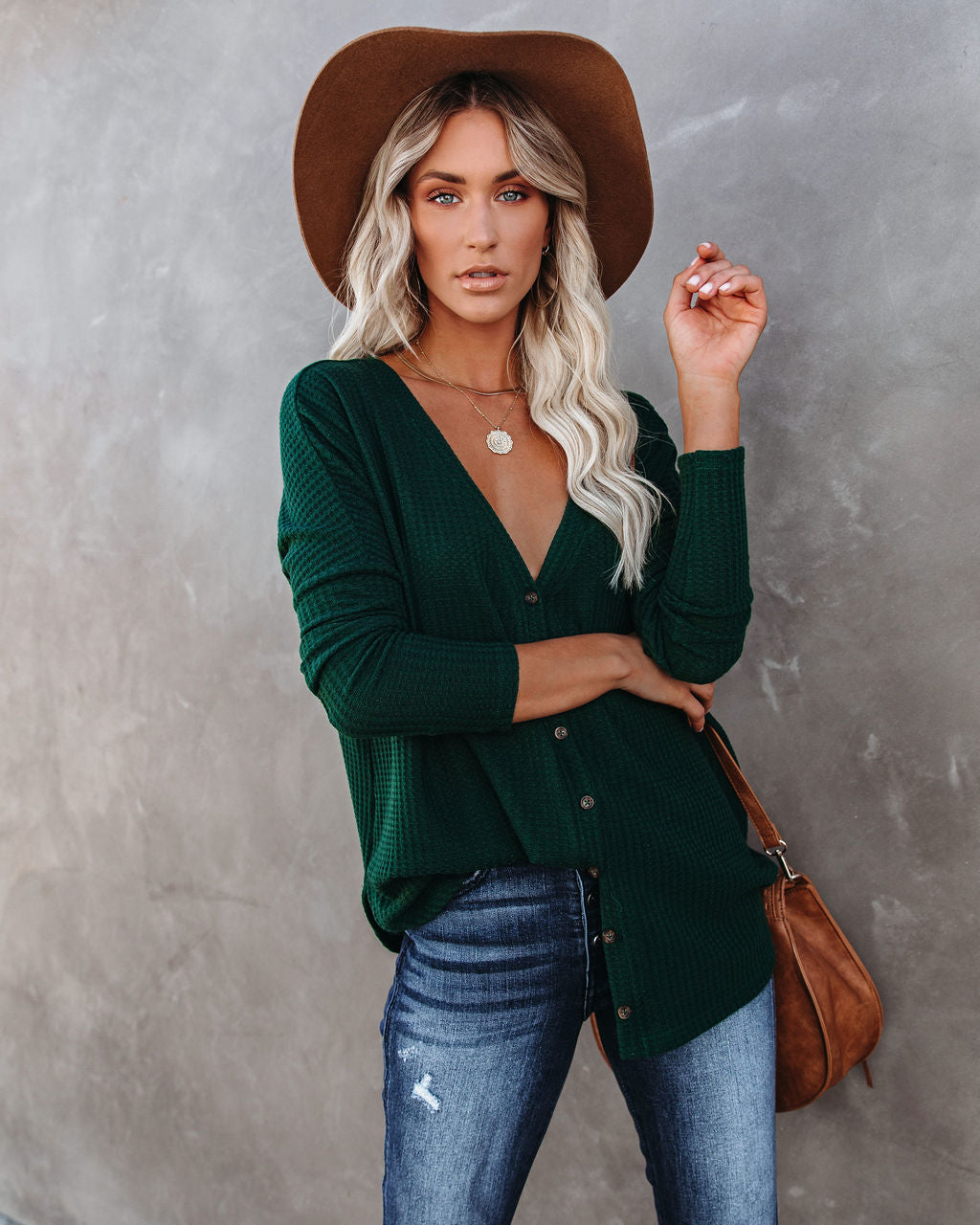 Miriam Button Down Knit Top - Pine