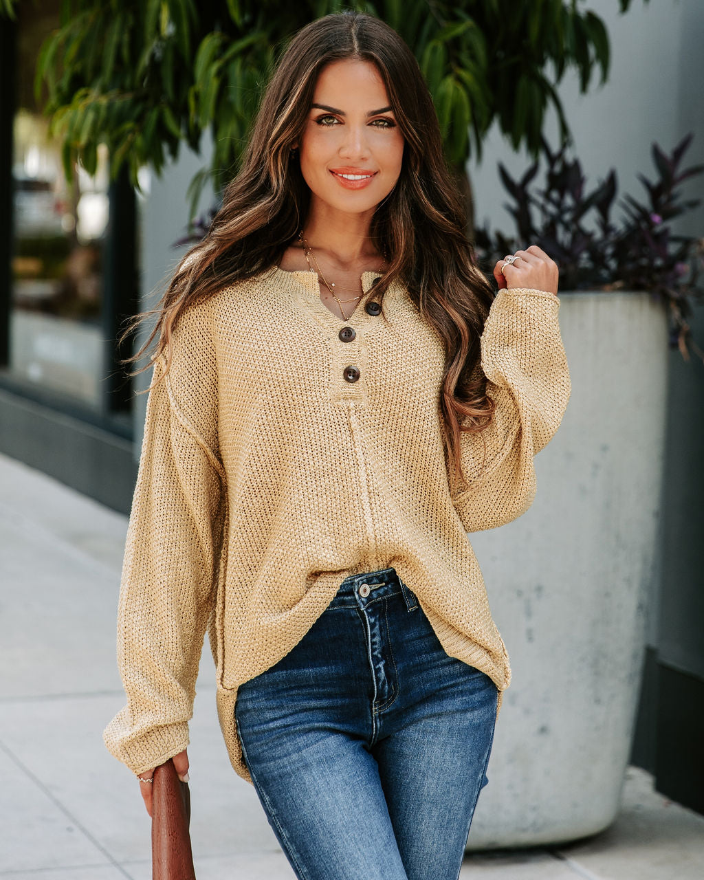 Stacey Knit Henley Sweater - Lemon