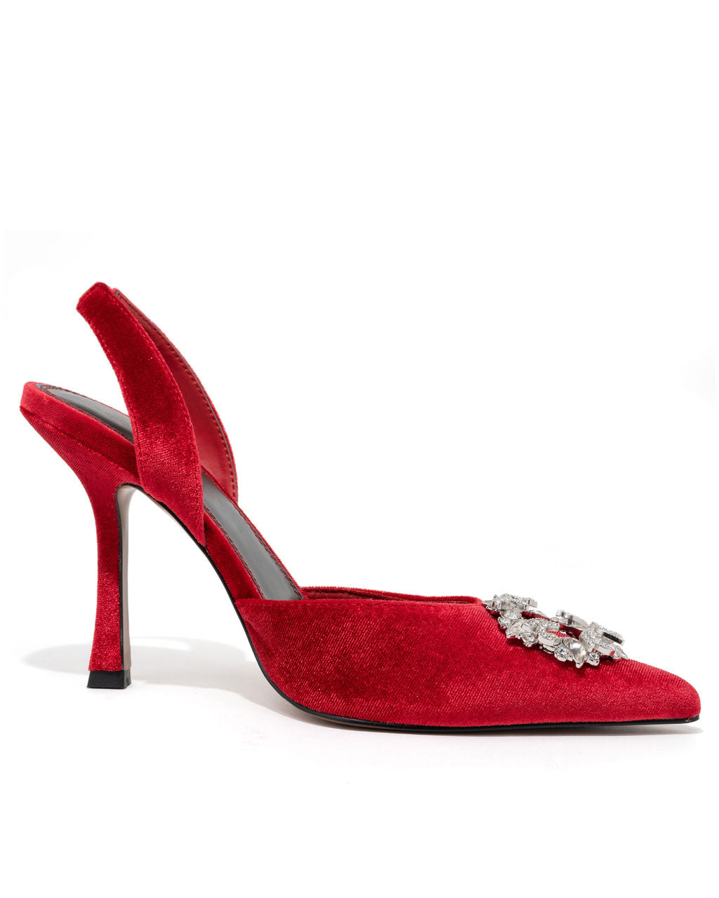 Madison Velvet Embellished Slingback Heel - Red