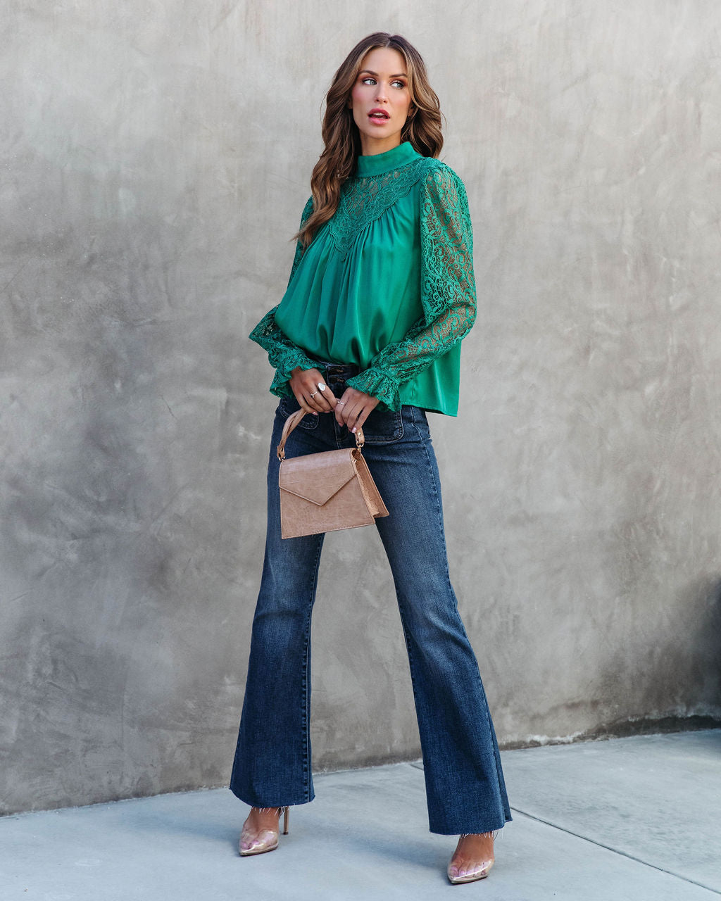 Down Memory Lane Lace Contrast Top - Green