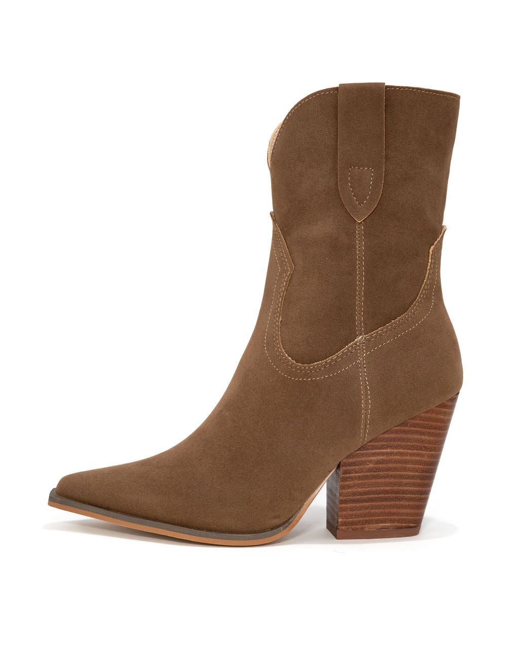 Clare Faux Suede Heeled Western Boot - Coffee