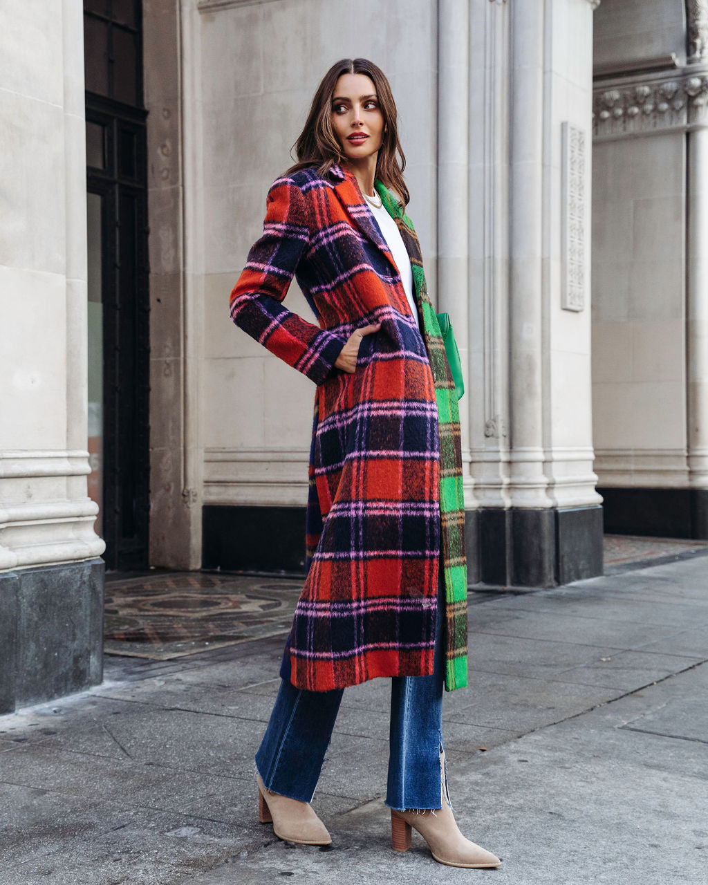 Different Pathways Pocketed Plaid Coat