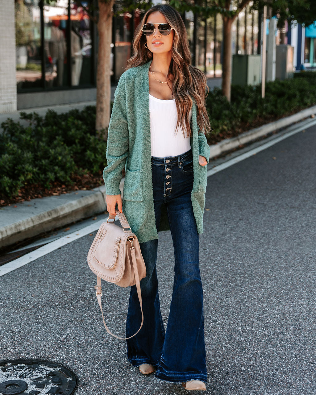 Good Lover Pocketed Chenille Cardigan - Forest Green