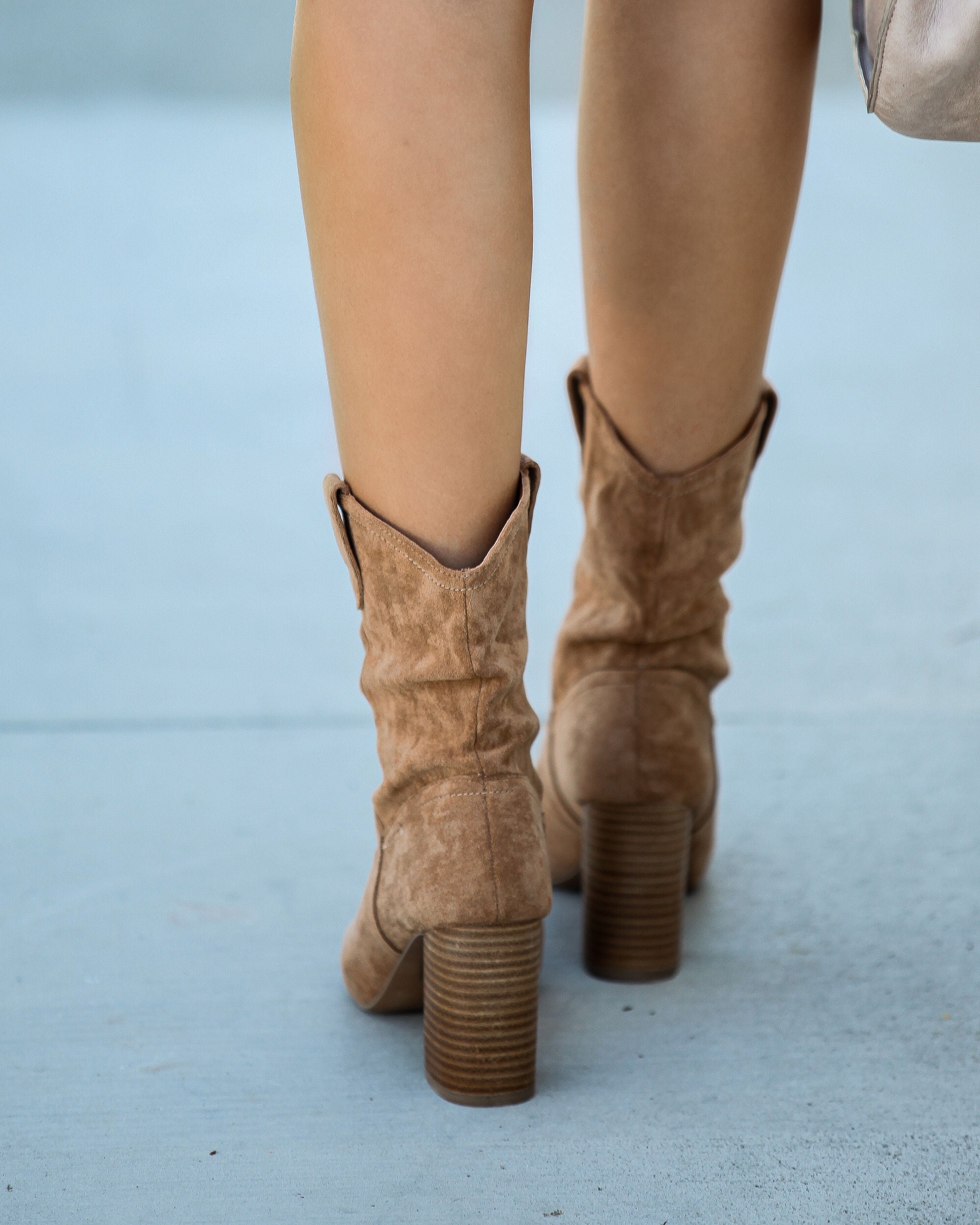 Dev Faux Suede Heeled Bootie - Tan