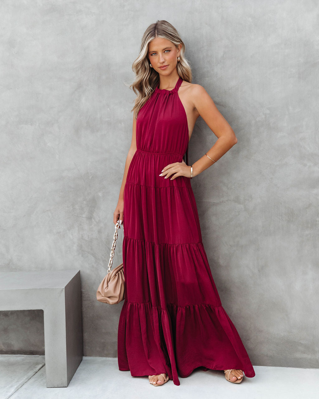 Forever Begins Today Satin Maxi Dress - Wine